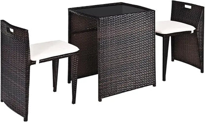 2025new-Wicker Outdoor Patio Bistro Set with 3 Pieces, Rattan Dining Furniture, Cushioned for Garden and Deck Use