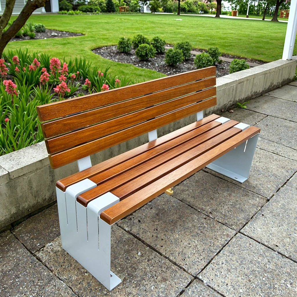 Banc de centre commercial de qualité commerciale, siège public personnalisé élégant, banc extérieur en acier galvanisé de qualité supérieure avec dossier