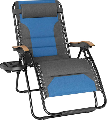 PHI VILLA XXL Oversized Padded Zero Gravity Chair, Foldable Patio Recliner, 30" Wide Seat Anti Gravity Lounger with Cup Holder,