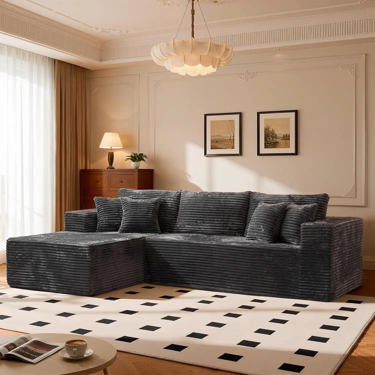 108" Luxury Modular Cloud Sofa – 100% High-Density Foam Sectional, Oversized Convertible L-Shaped Sofa Bed with Plush Fabric
