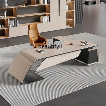 Desk boss table light luxury, big desk, writing desk file cabinet paint boss table