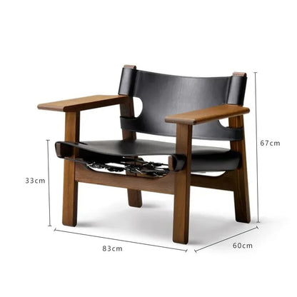 Nordic Solid Wood Living Room Chair Spanish Designer Saddle Leather Hunting Chair Living Room Furniture Balcony Leisure Chairs