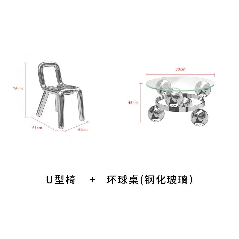CZ Vintage Stainless Steel Irregular Single Chair Home Backrest Minimalist Industrial Style Restaurant Leisure Dining Chair