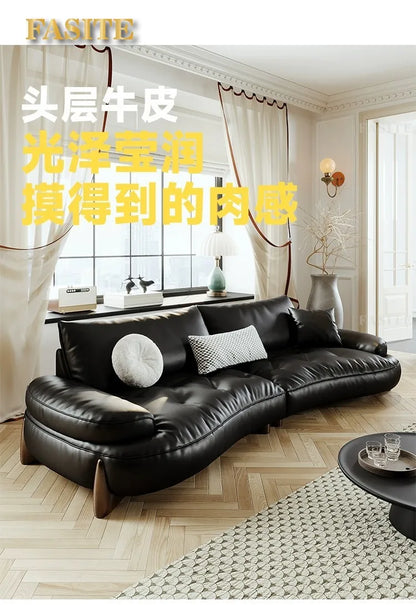 Leather sofa household living room modern brown small apartment curved creative sofa