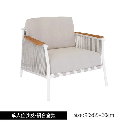 Outdoor Sofa Teak Outdoor Balcony Courtyard Rope Weaving Outdoor Tea Table Combination Garden Solid Wood Furniture