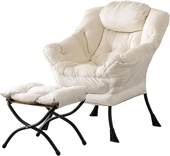 Lazy Chair with Ottoman, Modern Accent Leisure Upholstered Lazy Sofa , Contemporary Lounge Reading Chair with Armrests