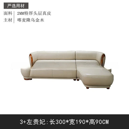 Modern ebony leather sofa first layer cowhide home simple new Chinese living room solid wood