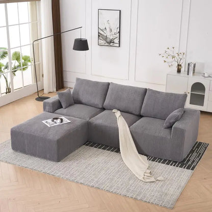Modular U-Shaped Boneless Sectional Sofa for Living Room - 113" Grey Sleeper Couch with Chaise, No Assembly Required, Corduroy