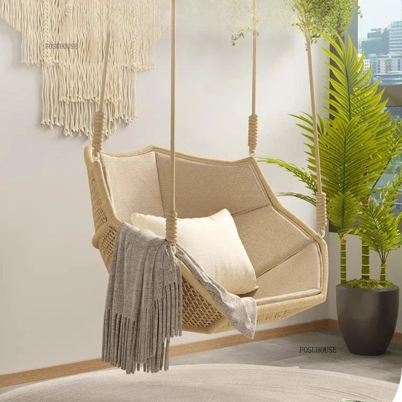 Outdoor Patio Swing Nordic Balcony Rocking Chair Indoor Adult Hanging Chairs Outdoor Single Swing Chairs Modern Hanging Basket Z