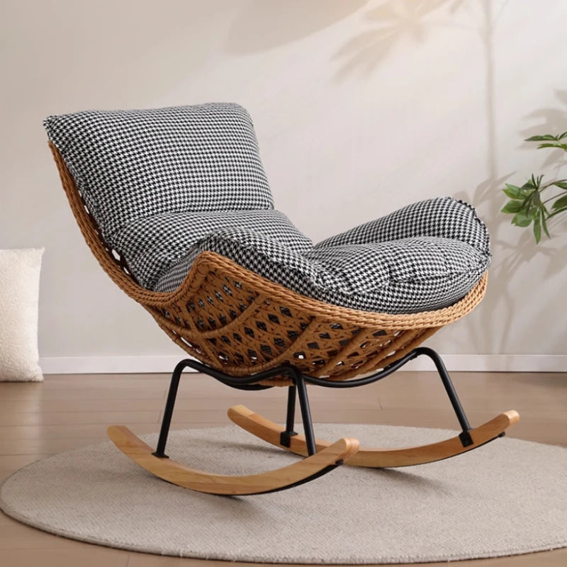 Modern Rocking Lounge Chair for Balcony Woven Rattan Lobster Chair Indoor Swing Seat Comfortable Single Sofa for Living Room
