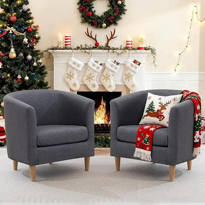 Accent Barrel Chairs Set of 2, Modern Comfy Living Room Chairs with Armrest Small Reading Chair with Cozy Soft Padded for Bedroo