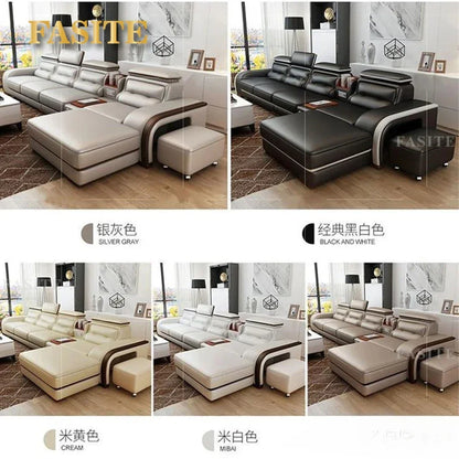 Genuine Leather Sofa With Bluetooth Speaker,USB And Adjustable Headrests - Nordic Italian Couch For Living Room Economically