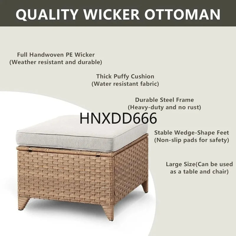 5-Piece Outdoor Rattan Conversation Set with 2 Rotating Rocking Chairs, 2 Foot Pads, and a Side Table