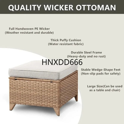 5-Piece Outdoor Rattan Conversation Set with 2 Rotating Rocking Chairs, 2 Foot Pads, and a Side Table