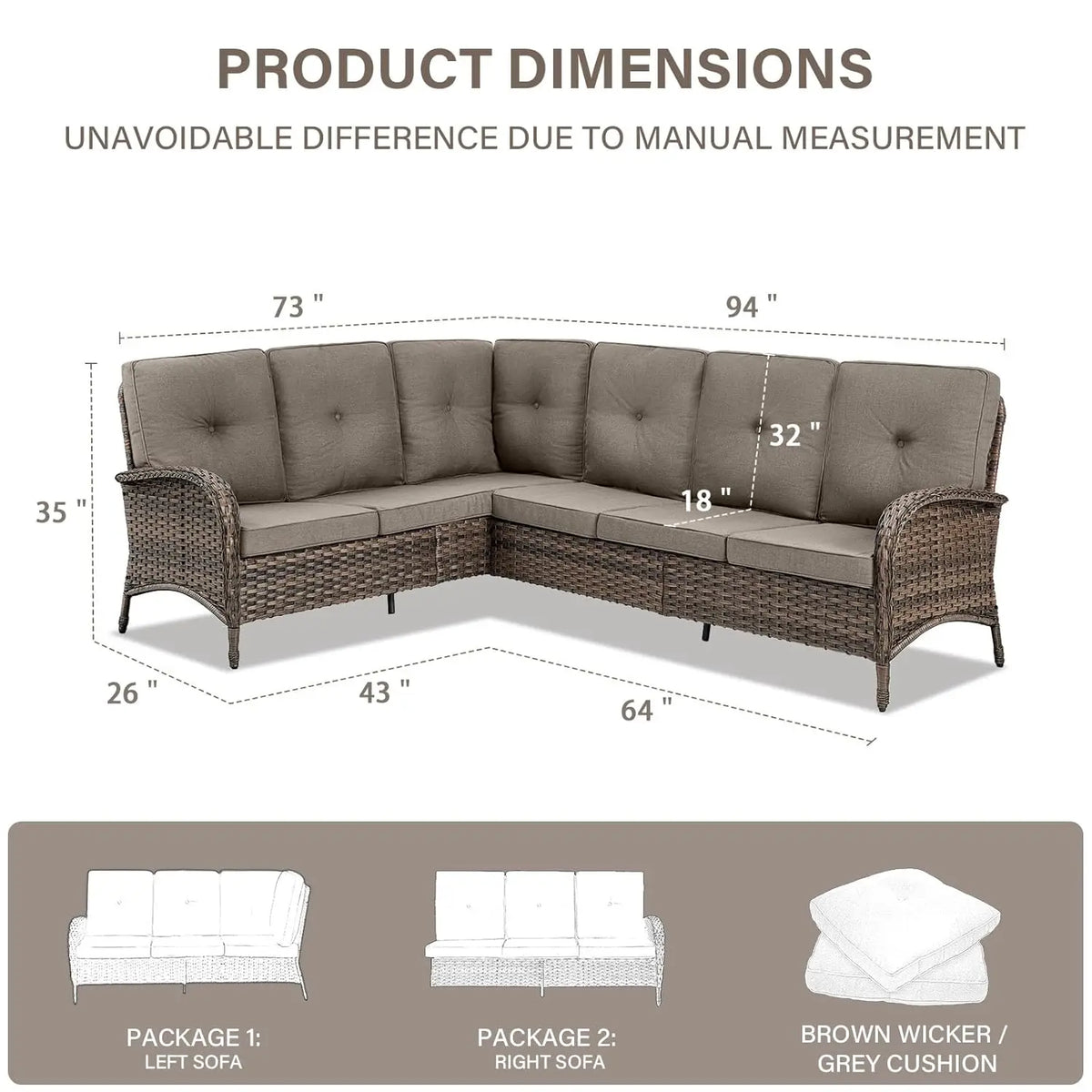 6-Seater Outdoor Sectional Sofa L Shaped Couch Patio Conversation Furniture Set, PE Wicker Patio Sectional Sofa, Customized
