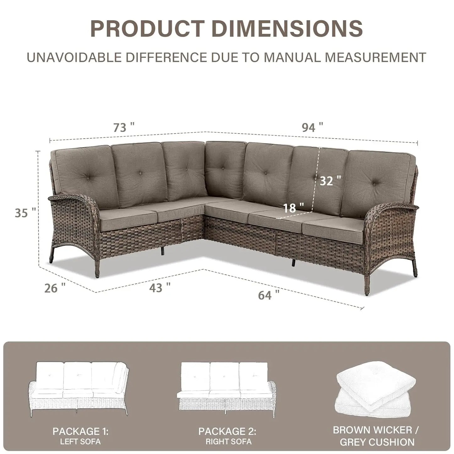 6-Seater Outdoor Sectional Sofa L Shaped Couch Patio Conversation Furniture Set, PE Wicker Patio Sectional Sofa, Customized