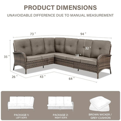 6-Seater Outdoor Sectional Sofa L Shaped Couch Patio Conversation Furniture Set, PE Wicker Patio Sectional Sofa, Customized