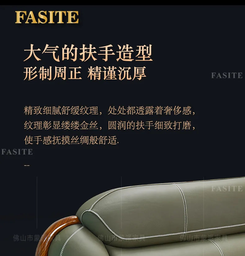 Ebony leather sofa first layer cowhide new Chinese high-end villa living room large apartment solid wood