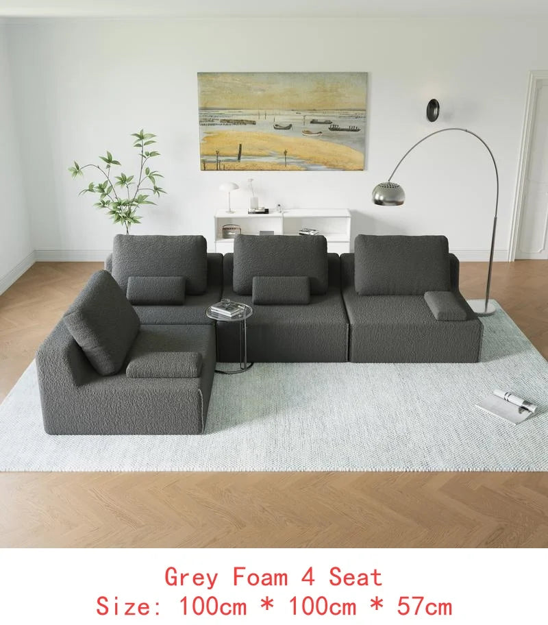 Oversized Modular Sectional Sofa, Luxury Boucle Floor Couch Set, Convertible Compressed Couch, Spacious Foam-Filled Sofa for