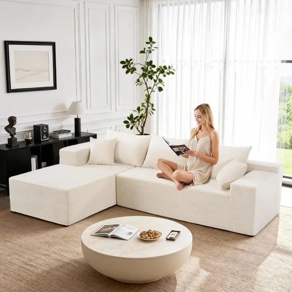 103" L-Shaped Modular Cloud Couch for Living Room, Left Facing Chaise, Deep Seat Memory Foam, No Assembly, Beige Corduroy