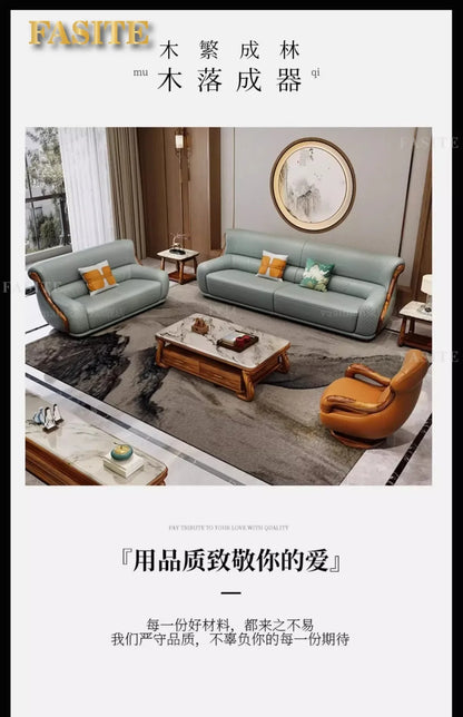 leather sofa new Chinese-style first-layer cowhide European-style solid wood living room corner combination villa