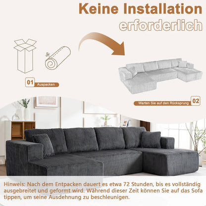 Living Room Boneless Modular Sofa, Corduroy Fabric, Modern U-shaped Leisure Sofa, High-density Sponge, No Assembly, for Home
