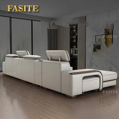 Genuine Leather Sofa With Bluetooth Speaker,USB And Adjustable Headrests - Nordic Italian Couch For Living Room Economically