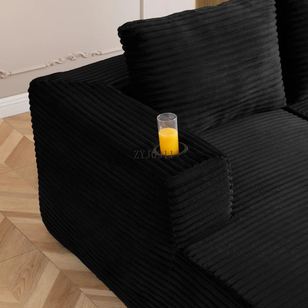 132-Inch boneless sofa, modern corduroy U-shaped modular section sofa, comfortable sofa with cup holder
