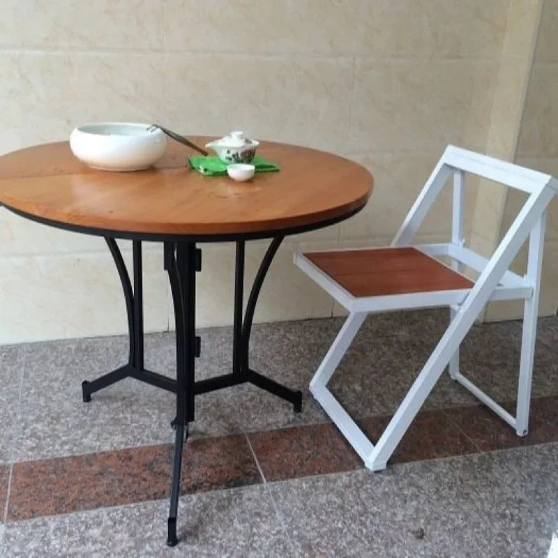Modern simple solid wood round folding dining table multi-functional wrought iron household small apartment simple Internet