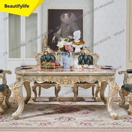 A57 European Solid Wood Dining Table and Chair Combination Rectangular Dining Table Luxury American Leather Villa Furniture