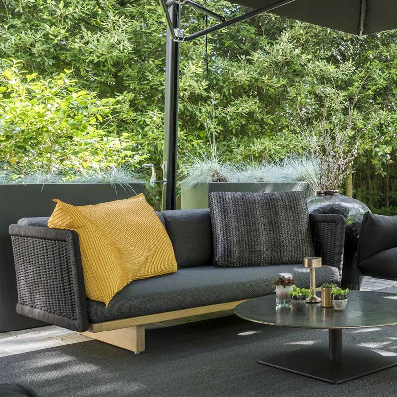 Rattan sofa outdoor leisure combination courtyard garden terrace living room solid wood