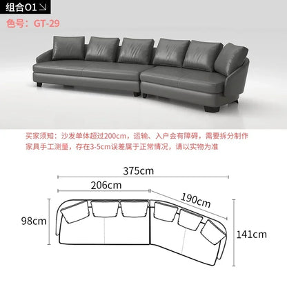 Designer Curved Leather Sofa Italian Cowhide Light Luxury Brands High-End