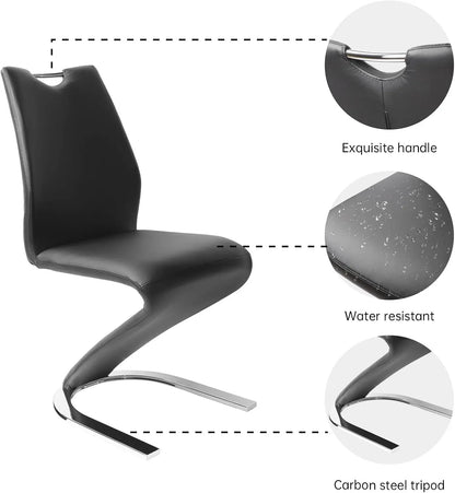 Mermaid Dining Chairs Set of 2, Modern Kitchen Dining Room Armless Upholstered Side Chairs in PU Leather Cushion Seat
