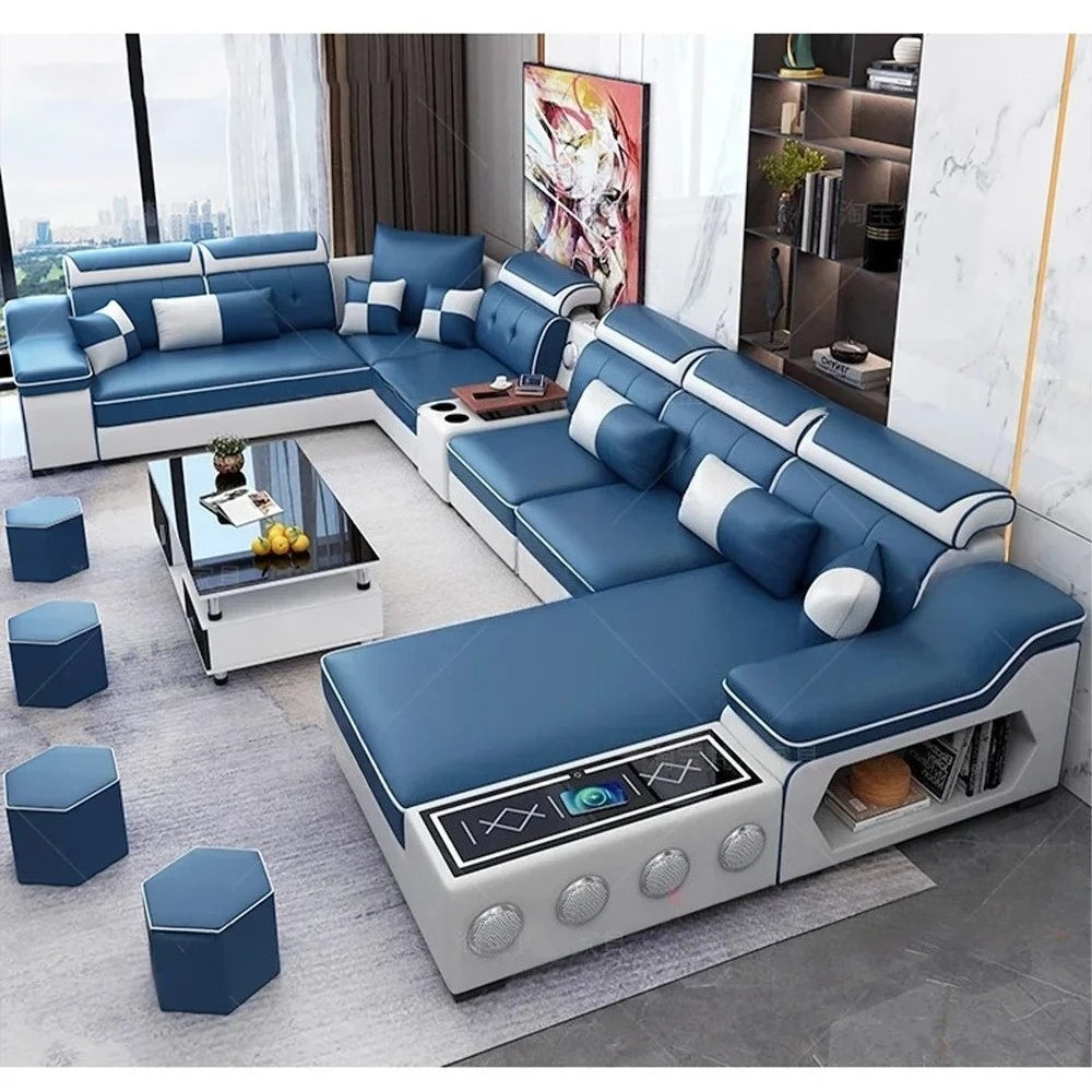Modern Scientific Cloth Sectional Sofa Set with Chaise Lounge, Bluetooth Speakers, and USB Charging Ports for Living Room (Copy)