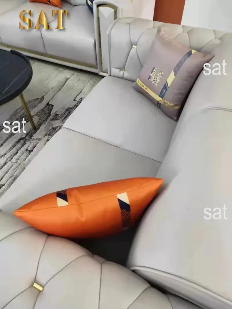 -Modern Luxury High-end Living Room Sofa Set Furniture Upholstered Full Leather Button Tufted Sofa Home