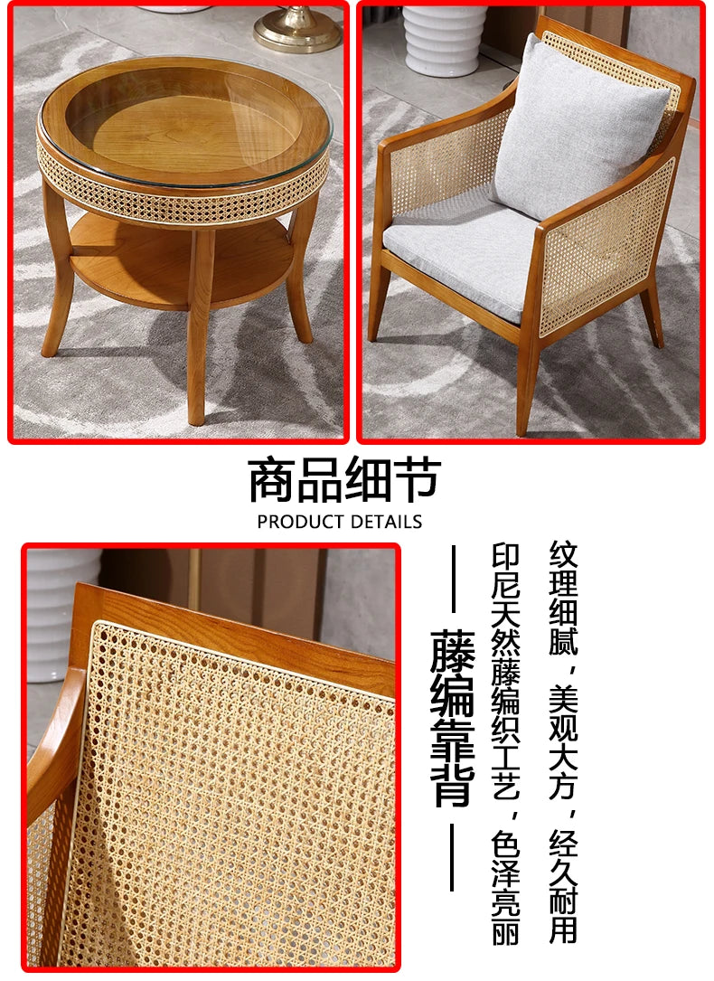 Balcony Rattan Living Room Chairs Outdoor Ergonomic Living Solid Wood Chairs Makeup Simple Fauteuil Salon Furniture Decoration