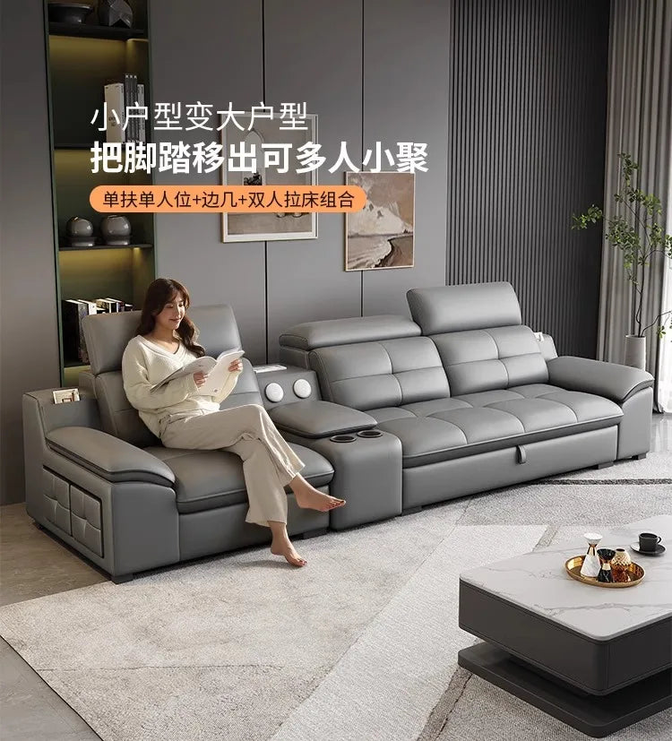 functional sofa, electric adjustable modern living room, storage princess, smart head, etc., dual-purpose leather sofa bed