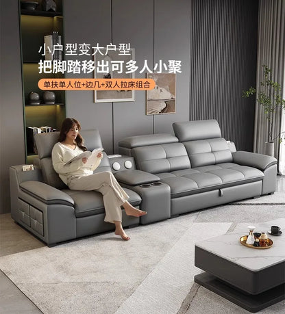 functional sofa, electric adjustable modern living room, storage princess, smart head, etc., dual-purpose leather sofa bed