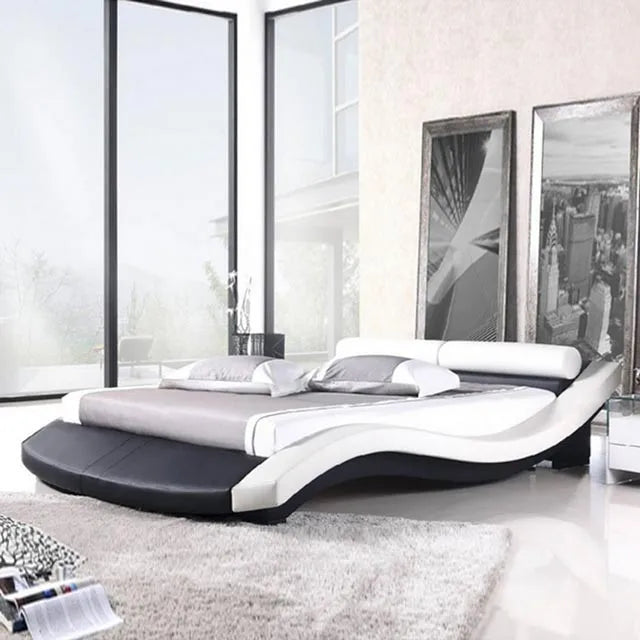 Bedroom furniture leather bed with blue led lights and music therapy bed A021