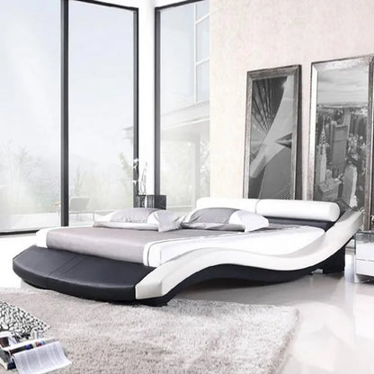 Bedroom furniture leather bed with blue led lights and music therapy bed A021