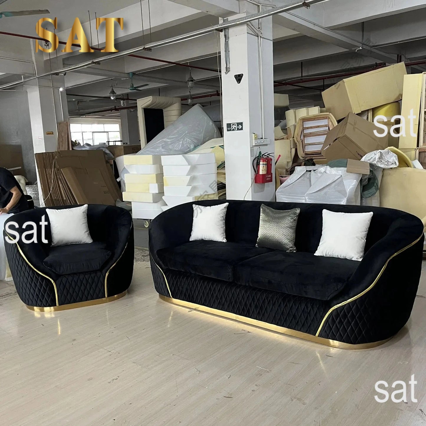 European velvet sofa modern simple size apartment living room Light luxury leather straight-row sofa combination