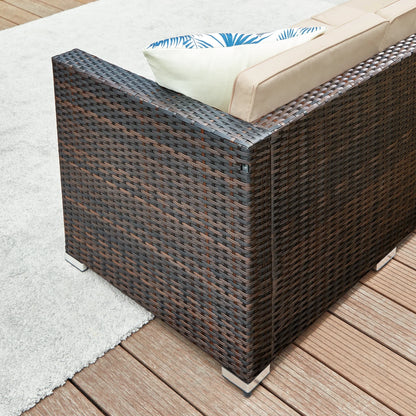 Rattan Garden Furniture Set, Outdoor Corner Sofa Couch, Handwoven Rattan Patio Conversation Set, Cushions and Glass Table