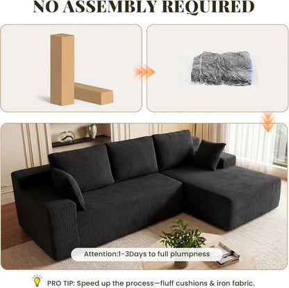 Modular L Shaped Couch for Living Room, Deep Seat Sectional Sofa with Chaise, Memory Foam, No Assembly, Black