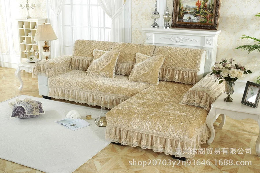 New Model European-style Thick Diamond Velvet Sofa Cover Four Season Universal Anti Slip And Dustproof Solid Color Sofa Cushion