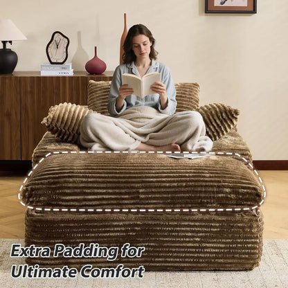 Oversized Corduroy Upholstered Sofa Bed, Deep Seat Sleeper Couch, Reading Chairs for Living Room and Bedroom, No Assembly Requir