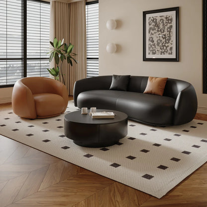 small apartment curved beauty salon Internet celebrity clothing store, rest area negotiation, black leather sofa