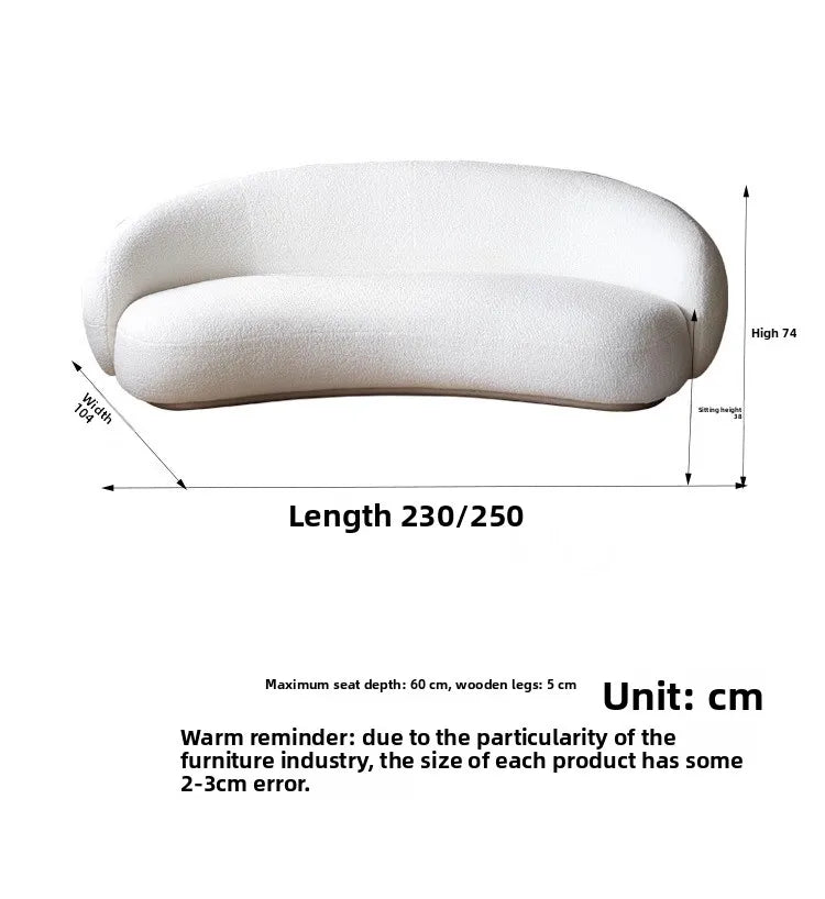 French cream style lamb wool cashew sofa living room three-person curved pea sofa designer sofa