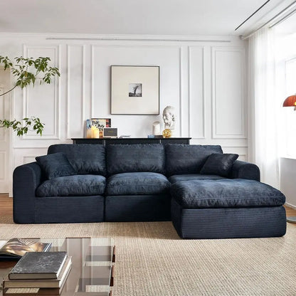 108 L-Shape Sectional Sofa with Ottoman, 3 Seater Deep Seat Cloud Sofa (Black)
