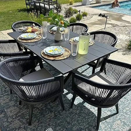 Patio Dining Set for 6 All-Weather Wicker 7 Piece Aluminium Outdoor Table and Chairs Set Included Cushions for Backyard Indoor