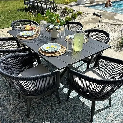 Patio Dining Set for 6 All-Weather Wicker 7 Piece Aluminium Outdoor Table and Chairs Set Included Cushions for Backyard Indoor